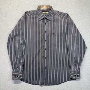 Burberry London Shirt Men’s Large Brown Blue Striped Button Up Made in England